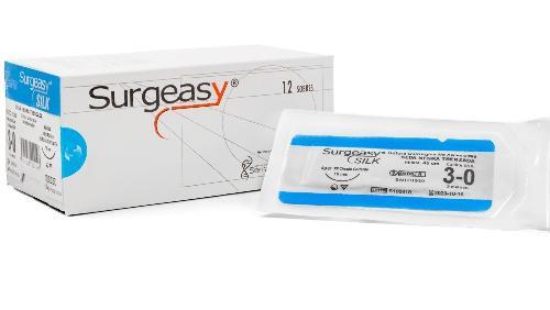 SUTURA SEDA NEGRA  CALIBRE 3-0, CAJA CON 12 PZAS., MARCA SURGI EASY